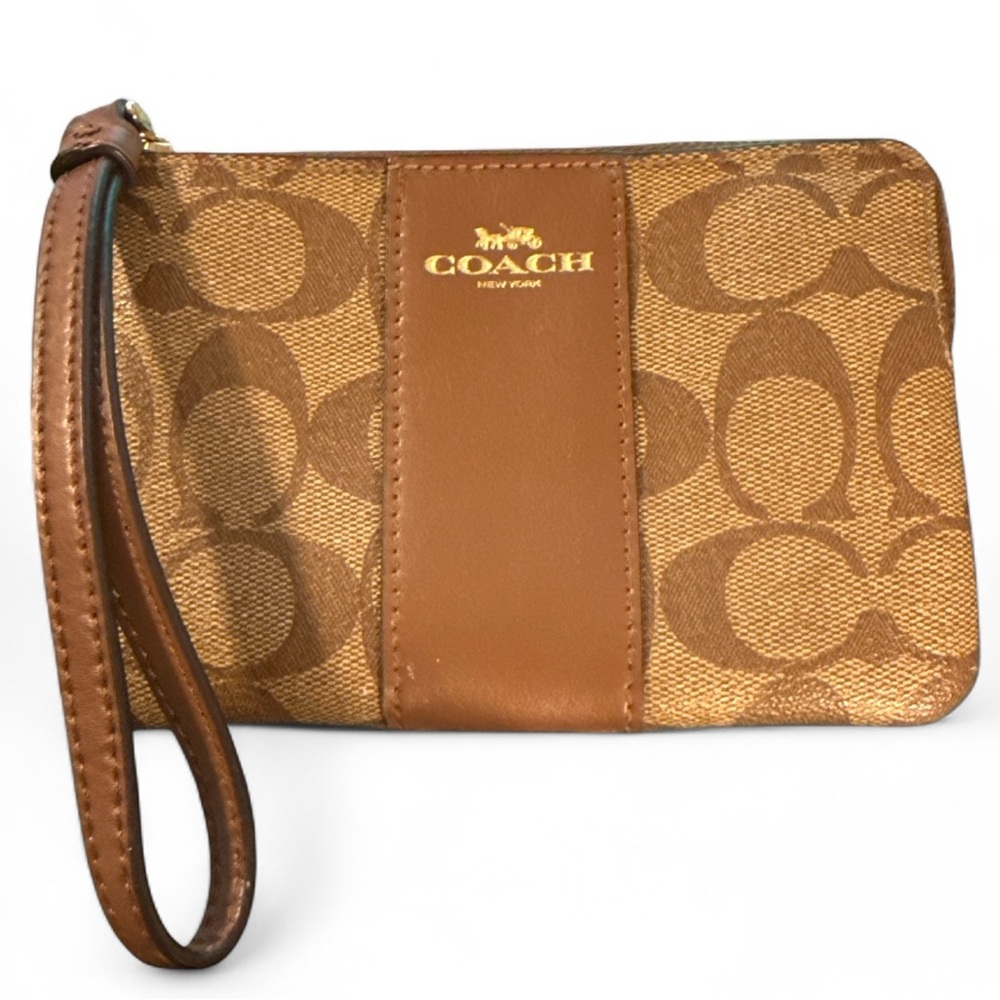 Coach Tan and Brown Signature Wristlet